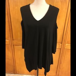 Adrianna Papell Black V-neck, Cold-Shoulder Tunic
